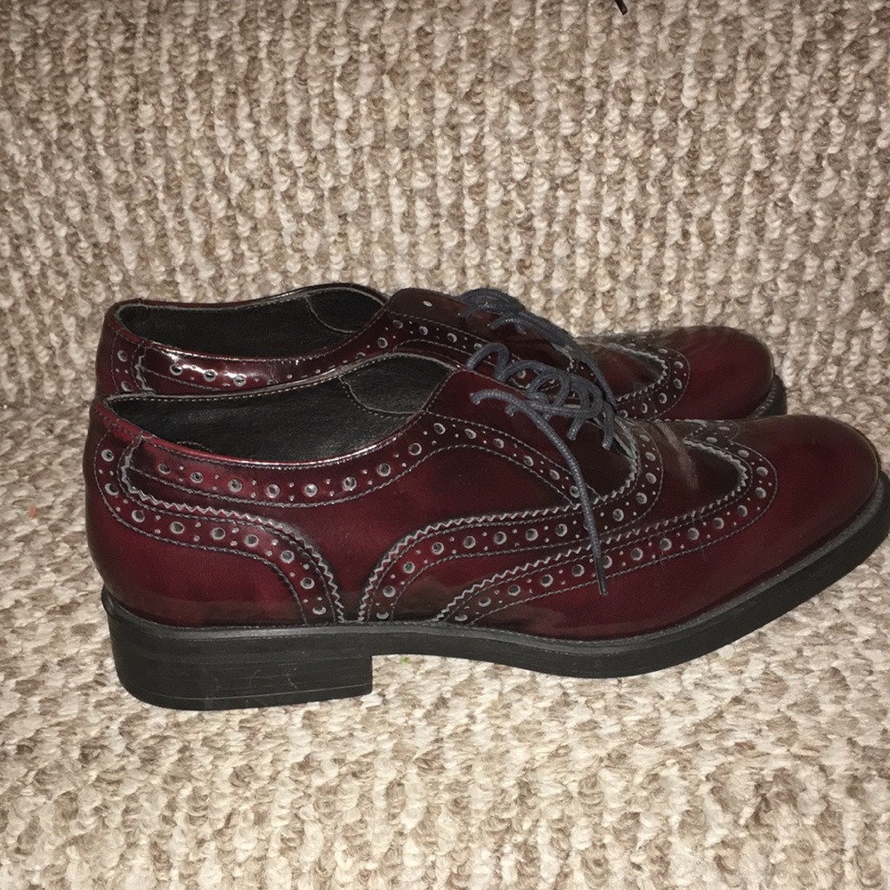 BOEMOS REAL GENUINE LEATHER TIE UP BURGUNDY OXFORD MADE IN ITALY NWOT SH…